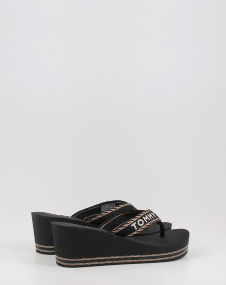 Chanclas Tommy Hilfiger TOMMY WEBBING H WEDGE SANDAL negro