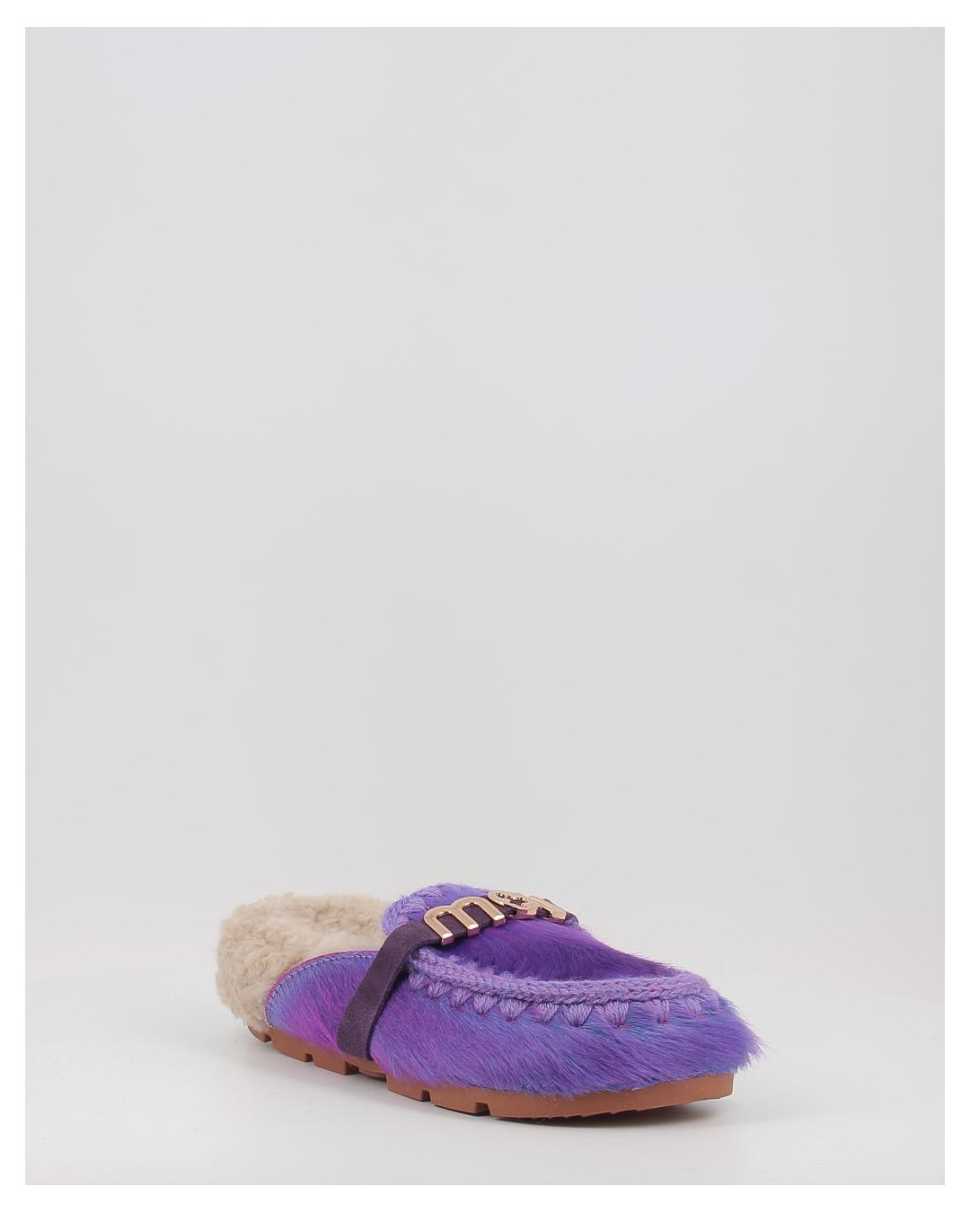 Zuecos Mou WINTER BIO SLIDE LONG HAIR PONYSKIN - LETTER LOGO LHPPUR morado