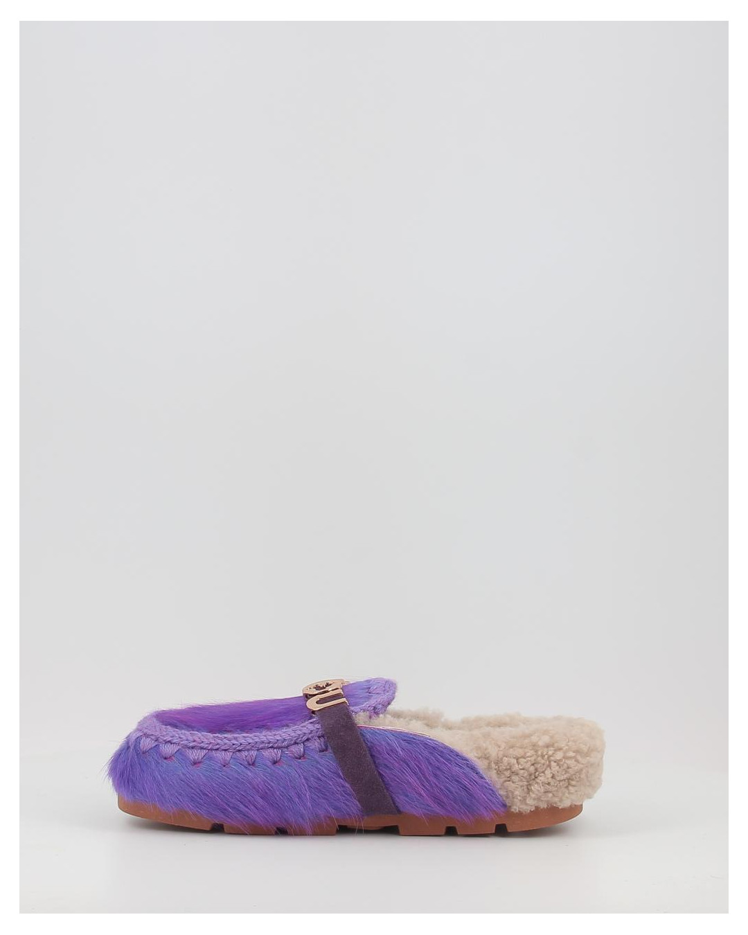 Zuecos Mou WINTER BIO SLIDE LONG HAIR PONYSKIN - LETTER LOGO LHPPUR morado