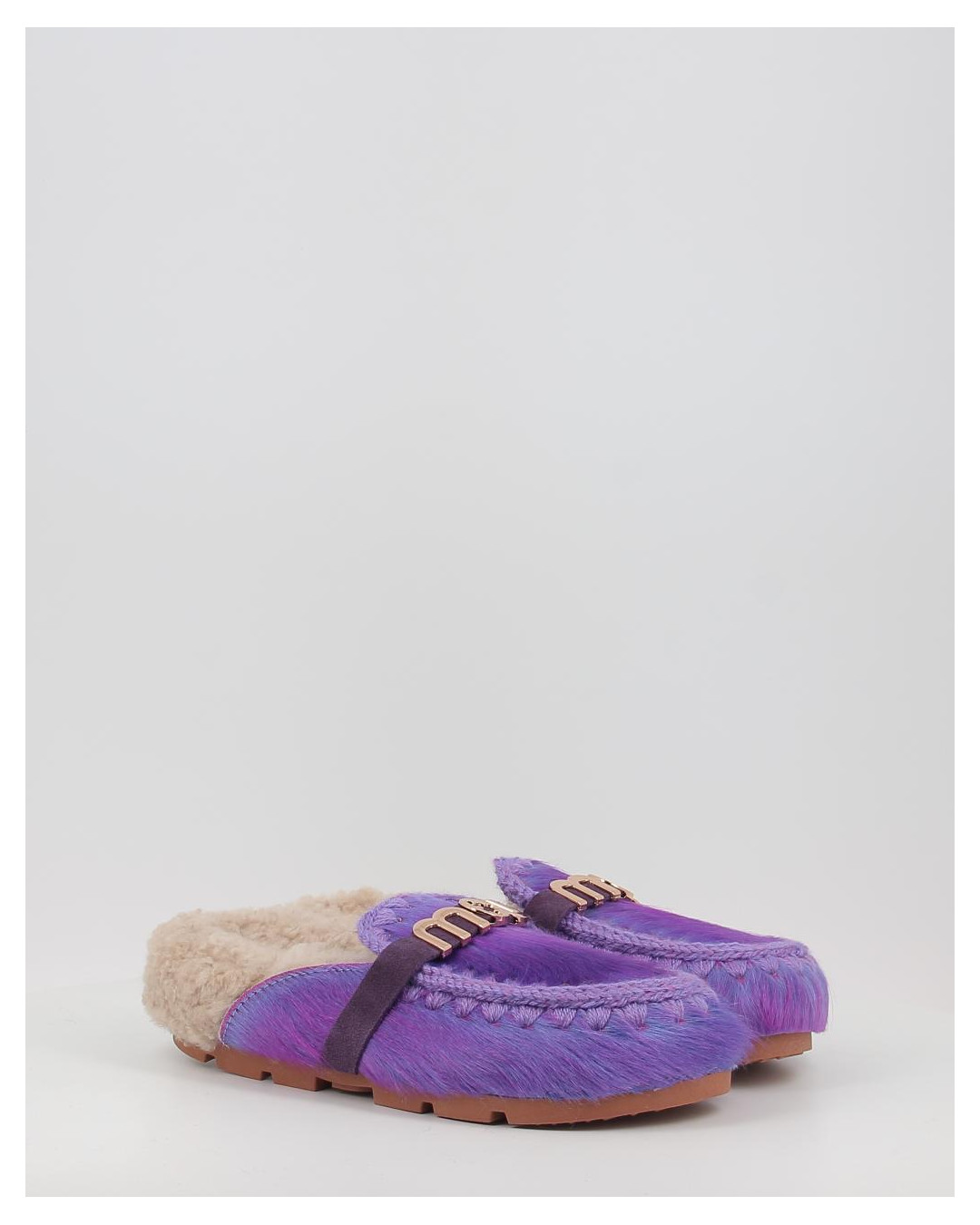 Zuecos Mou WINTER BIO SLIDE LONG HAIR PONYSKIN - LETTER LOGO LHPPUR morado
