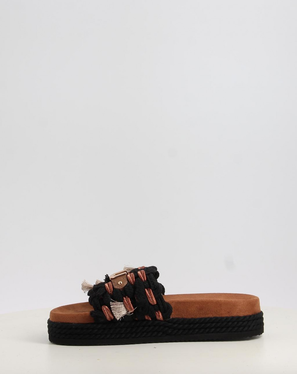 Sandalias Mou MONOBAND ROPE SANDAL FRINGES – BIG LETTER LOGO negro talla 37