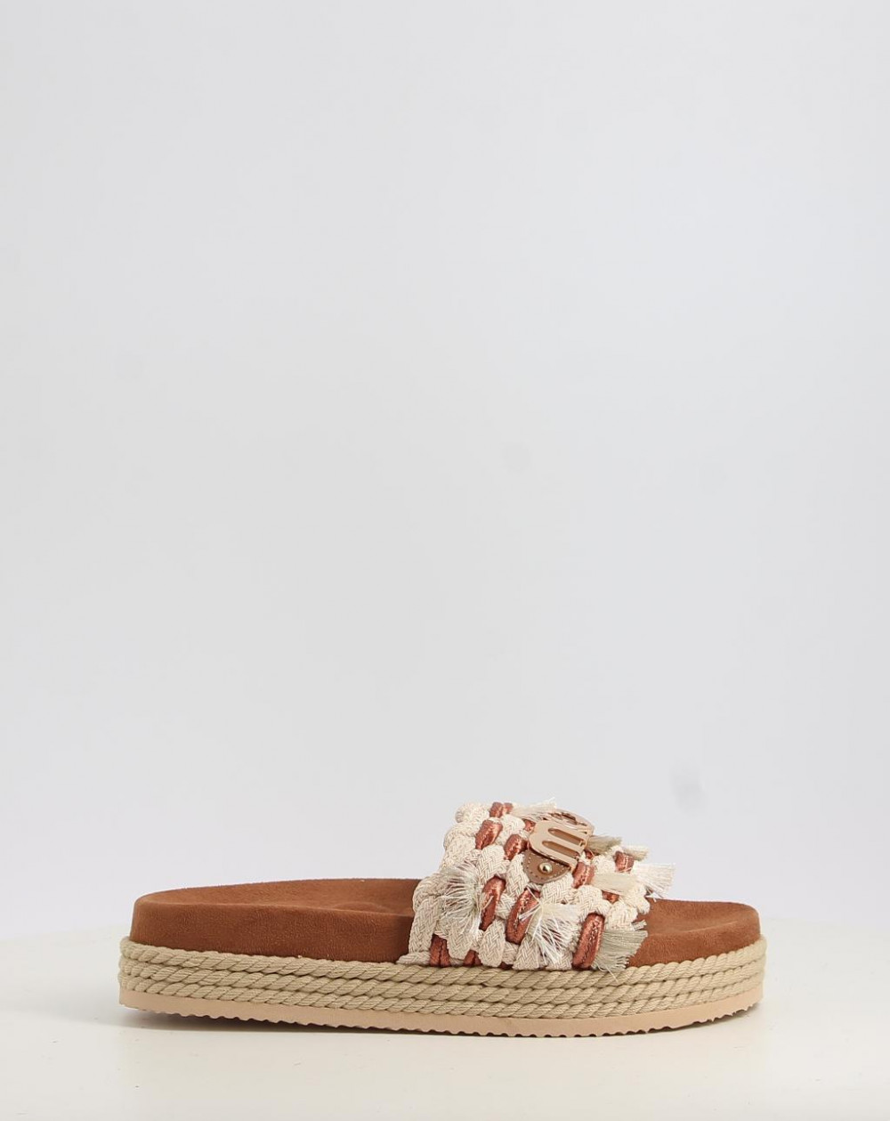 Sandalias Mou MONOBAND ROPE SANDAL FRINGES – BIG LETTER LOGO beig talla 37