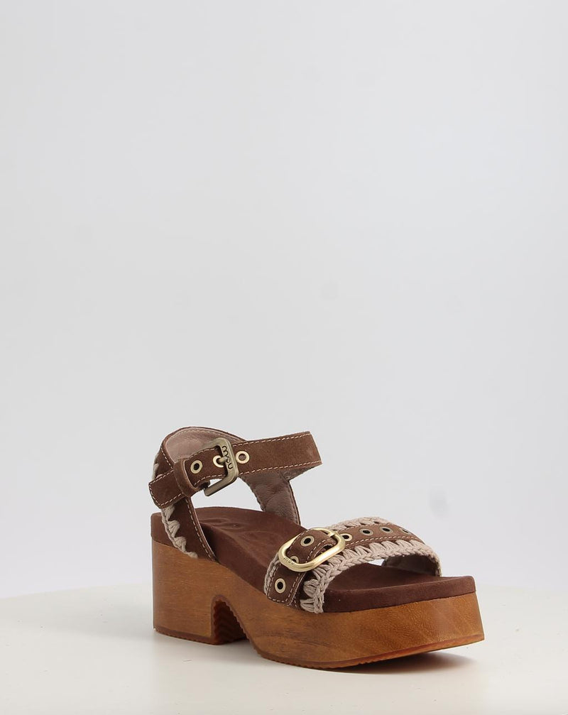 Sandalias MOU HIGH HEEL WOOD CLOG BUCKLE marrón