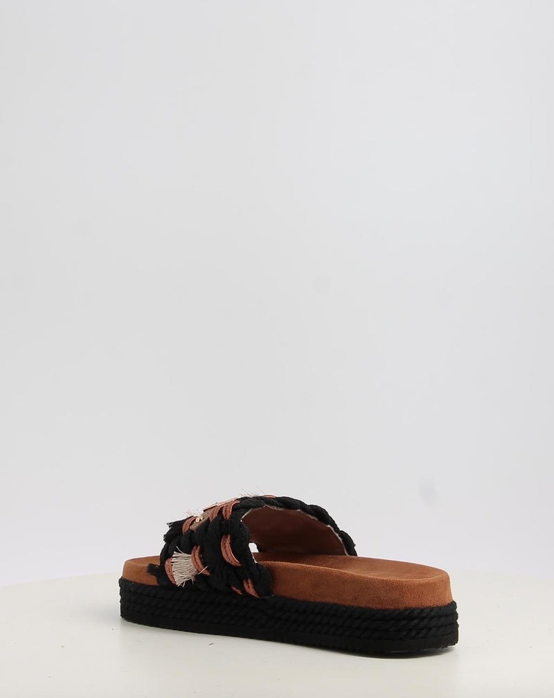 Sandalias MOU MONOBAND ROPE SANDAL FRINGES - BIG LETTER LOGO negro
