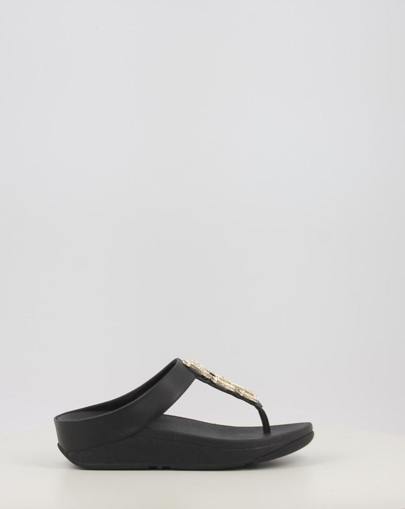 Sandalias FITFLOP FINO CRYSTAL-CHAIN LEATHER TOE-POST SANDALS negro