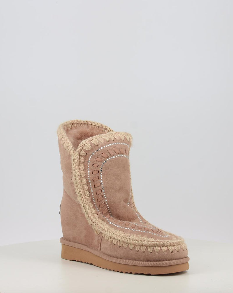 Botas MOU ESKIMO INNER WEDGE SHORT STRAS beig