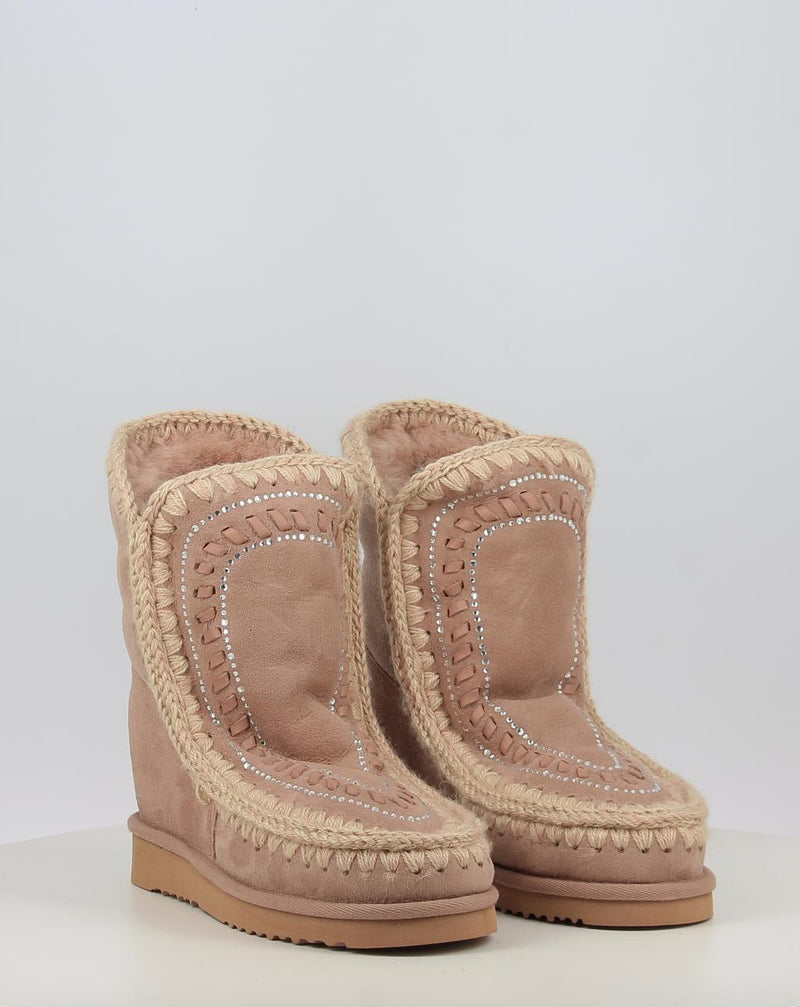Botas MOU ESKIMO INNER WEDGE SHORT STRAS beig